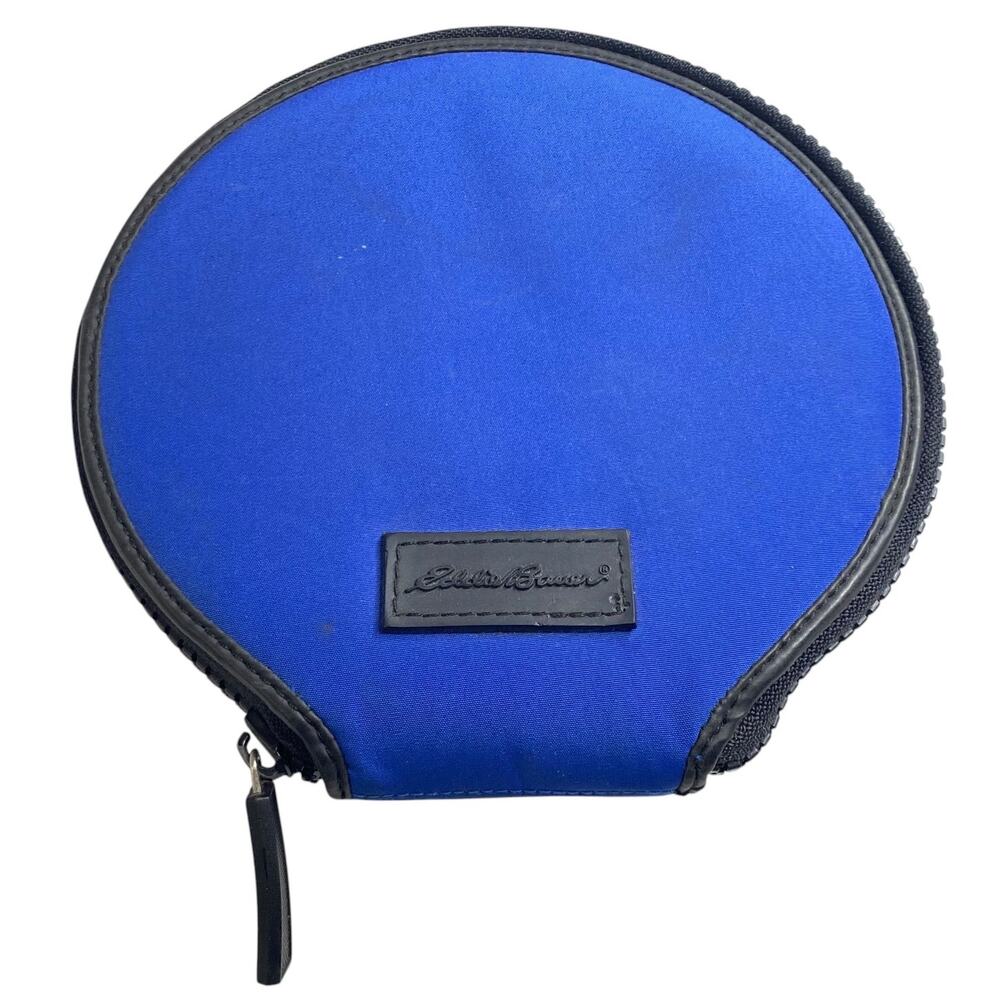 Vtg Eddie Bauer Blue Nylon Round CD DVD Media Storage Wallet Zipper Case Hold 12